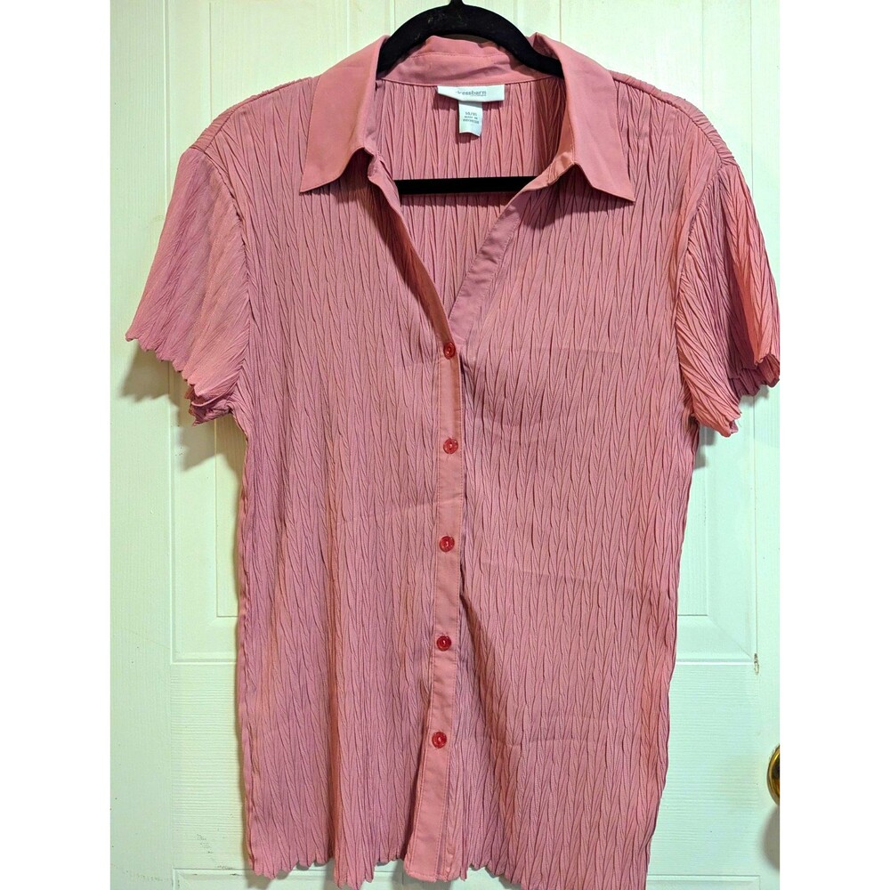 dressbarn Mauve Crinkle Collared Short Sleeve Button-Up Blouse Women's 14 16
